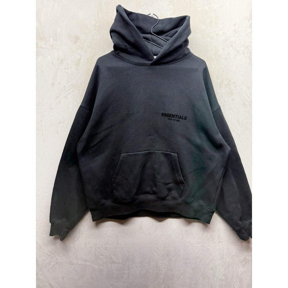 Essentials Fear of God Hoodie Men Large Black Pullover Logo Graphic Hood Sweater
